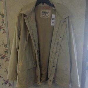 Mens Large Timberland Stratham Issue Beige/Tan Hooded Zip Up Outdoor Jacket Coat